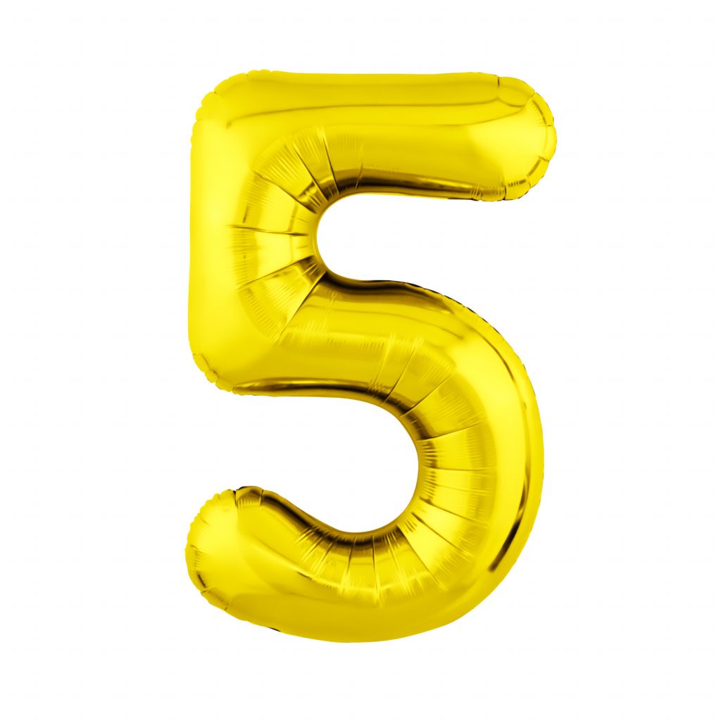 шар надувной Цифра 5 Slim золото