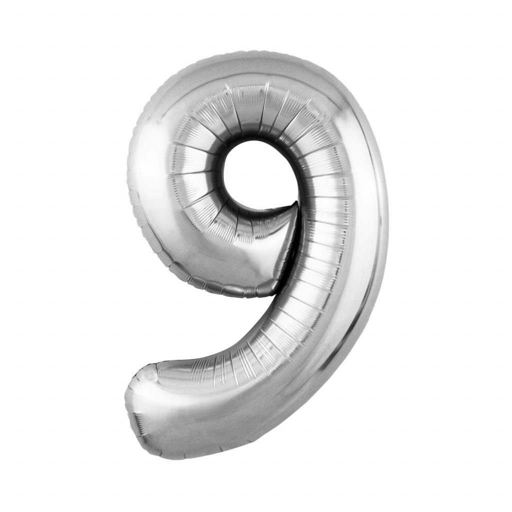 шар надувной Цифра 9 Slim серебро