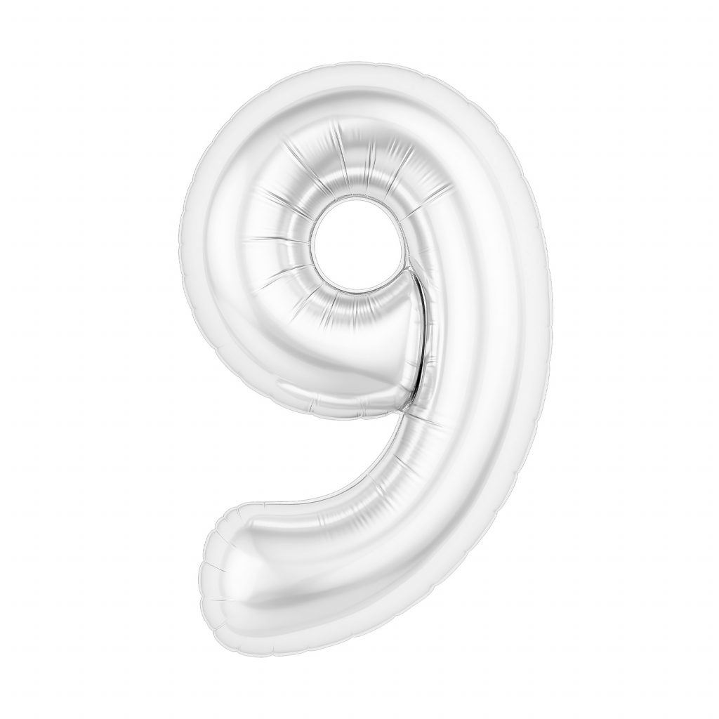 Шар надувной Цифра 9 Slim Белый блеск