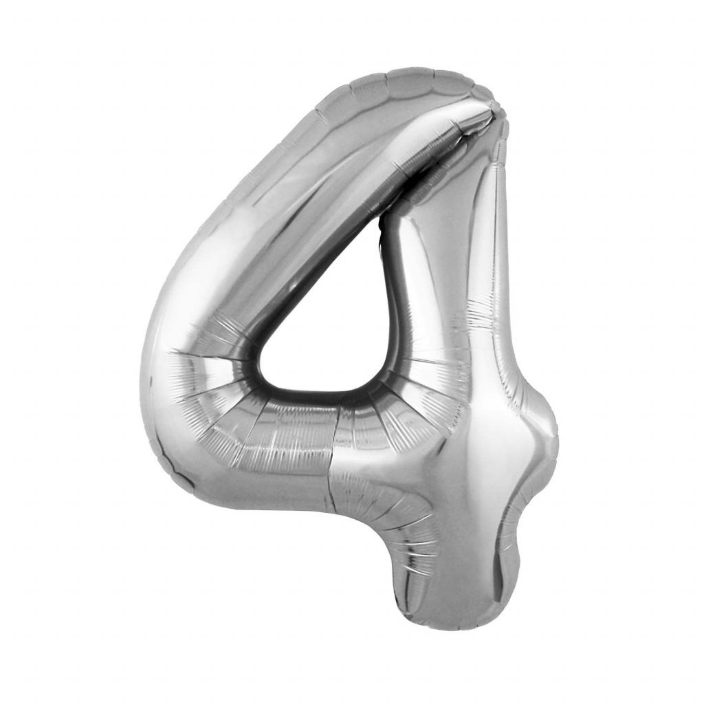 шар надувной Цифра 4 Slim серебро
