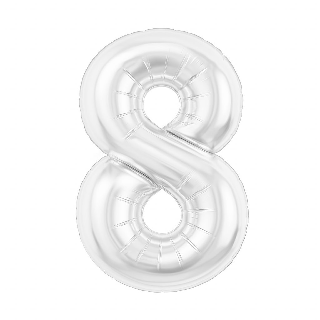 Шар надувной Цифра 8 Slim Белый блеск