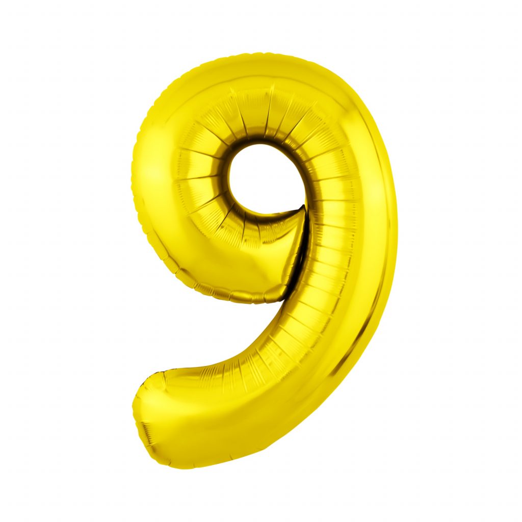 шар надувной Цифра 9 Slim золото