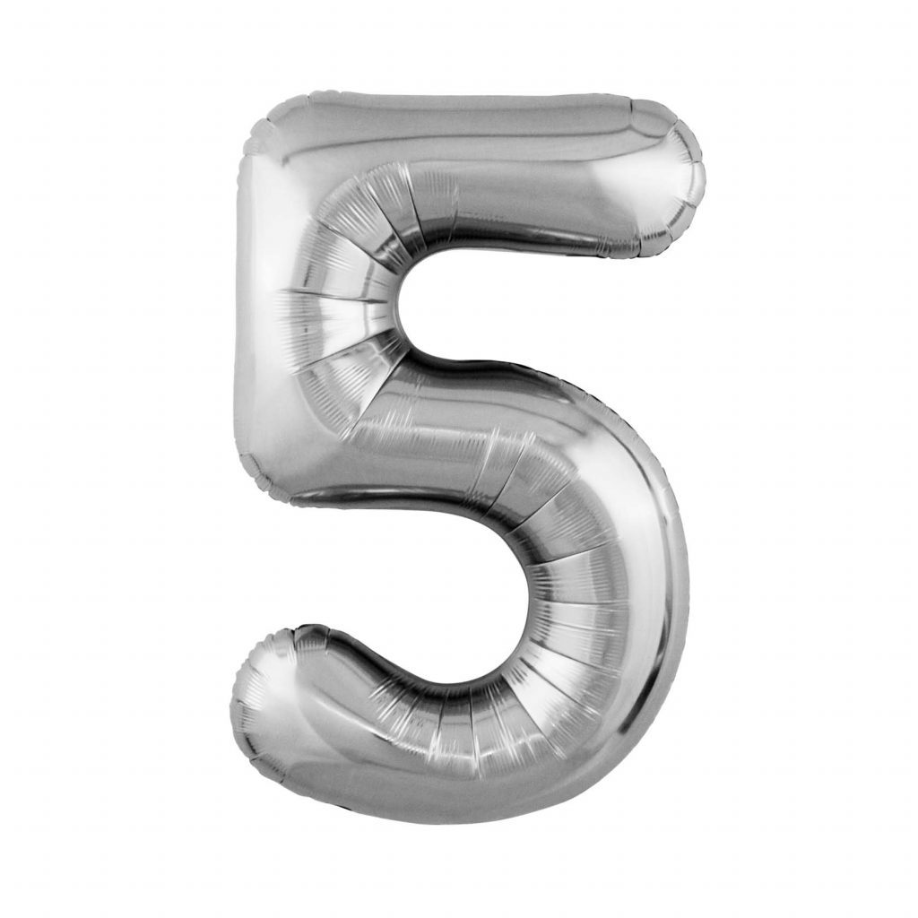 шар надувной Цифра 5 Slim серебро