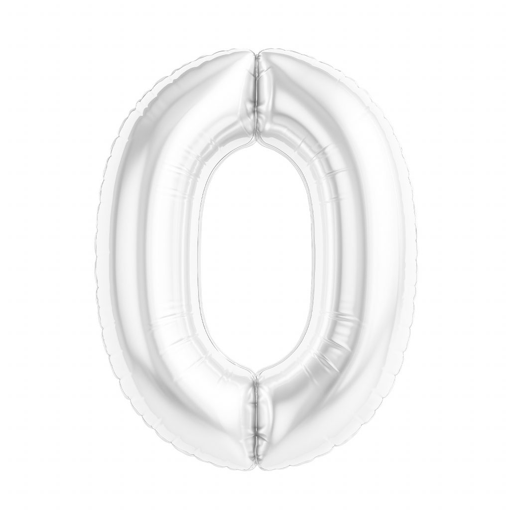 Шар надувной Цифра 0 Slim Белый блеск
