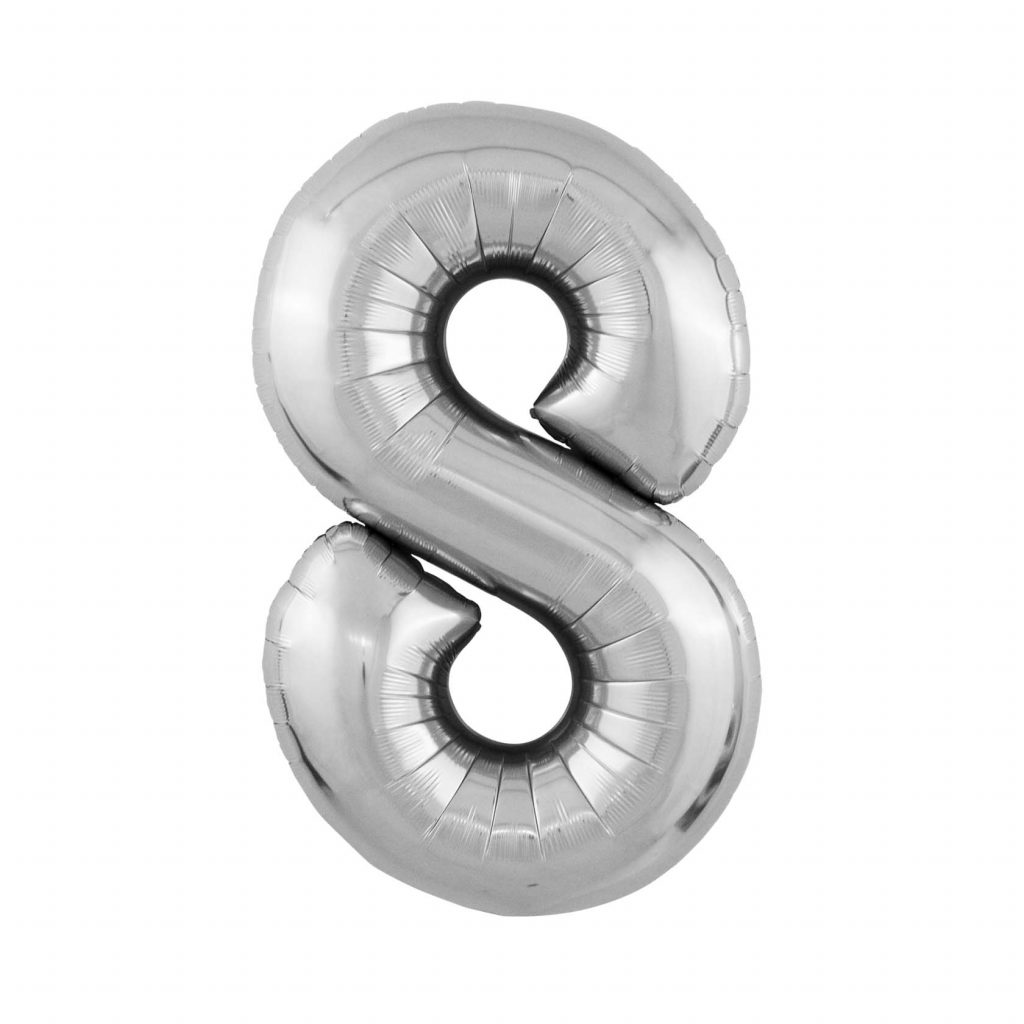 шар надувной Цифра 8 Slim серебро