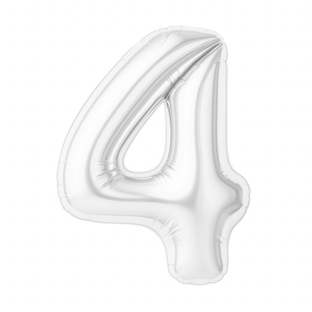 Шар надувной Цифра 4 Slim Белый блеск