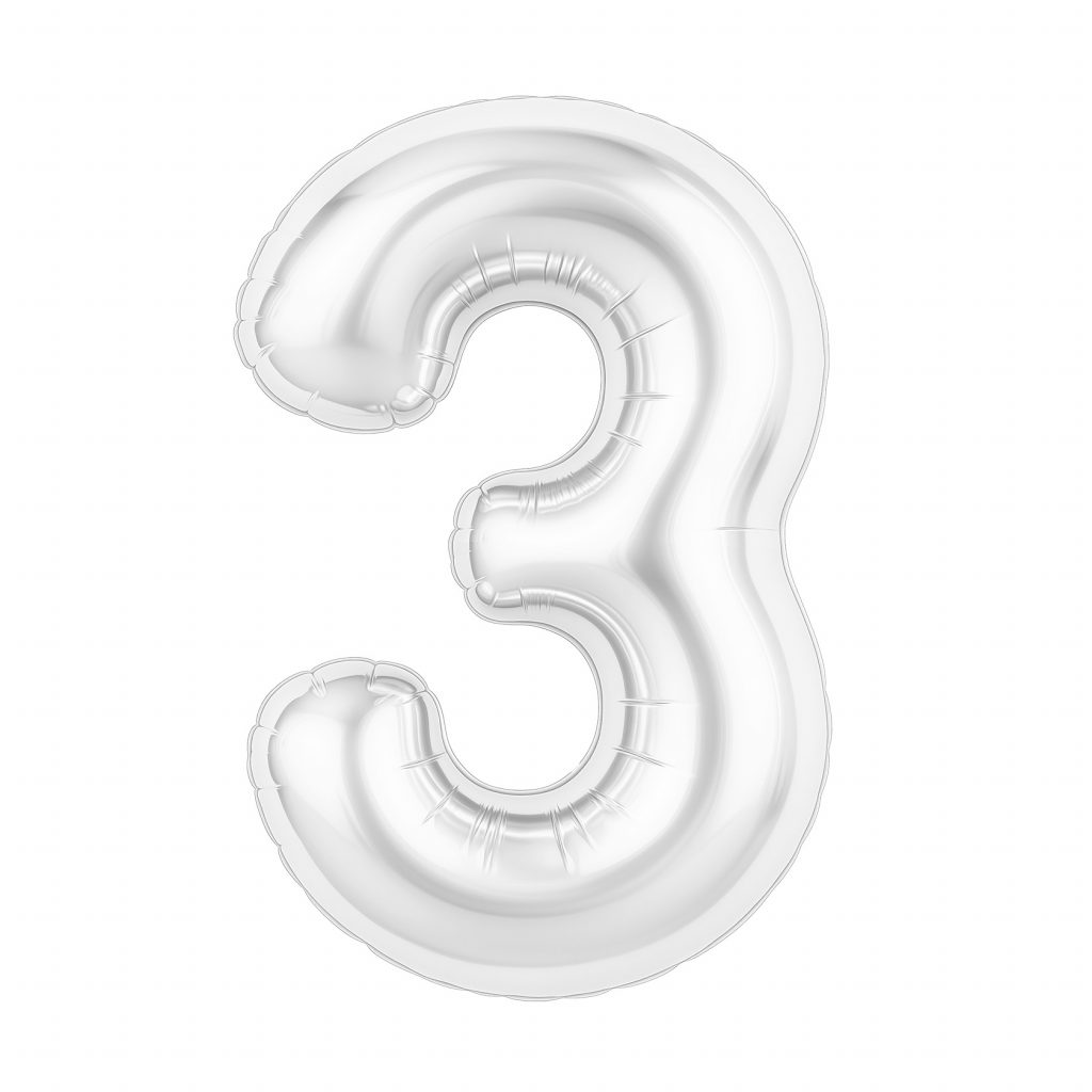 Шар надувной Цифра 3 Slim Белый блеск