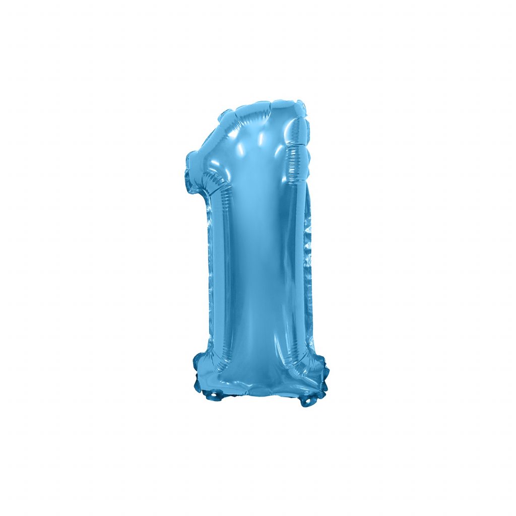 шар надувной ЦИФРА 1 14/36см, холодный голубой с клапаном