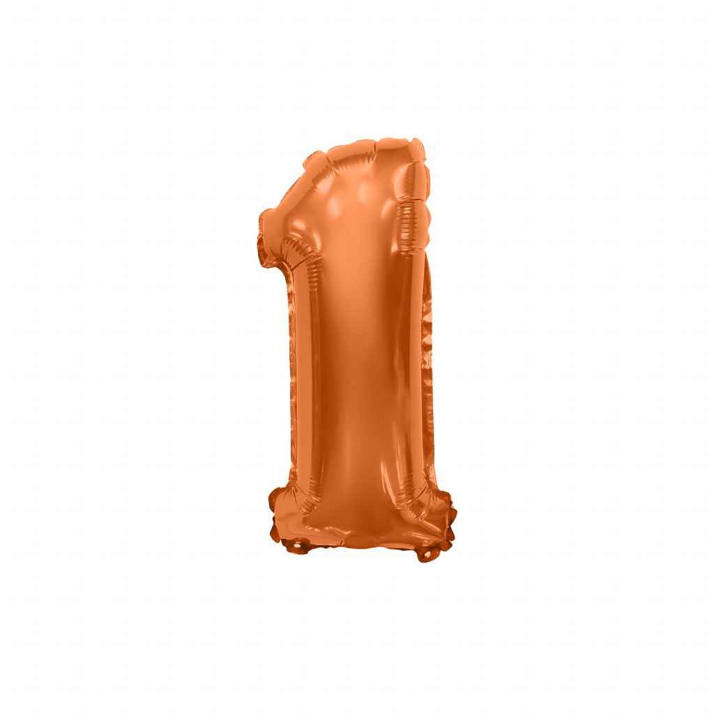 Шар надувной Цифра 1 14″/36 см, Папайя с клапаном, 5 шт.