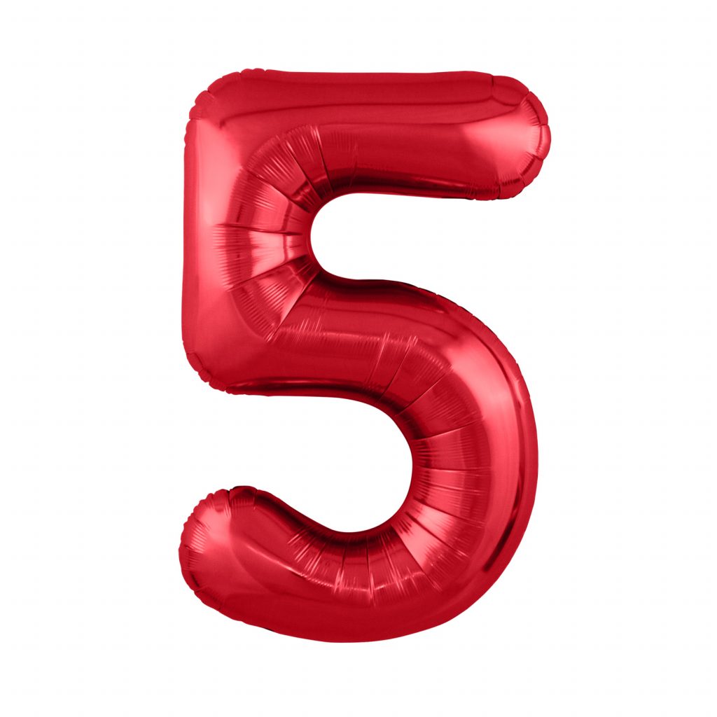 шар надувной Красный цифра 5 Slim /40′-102см