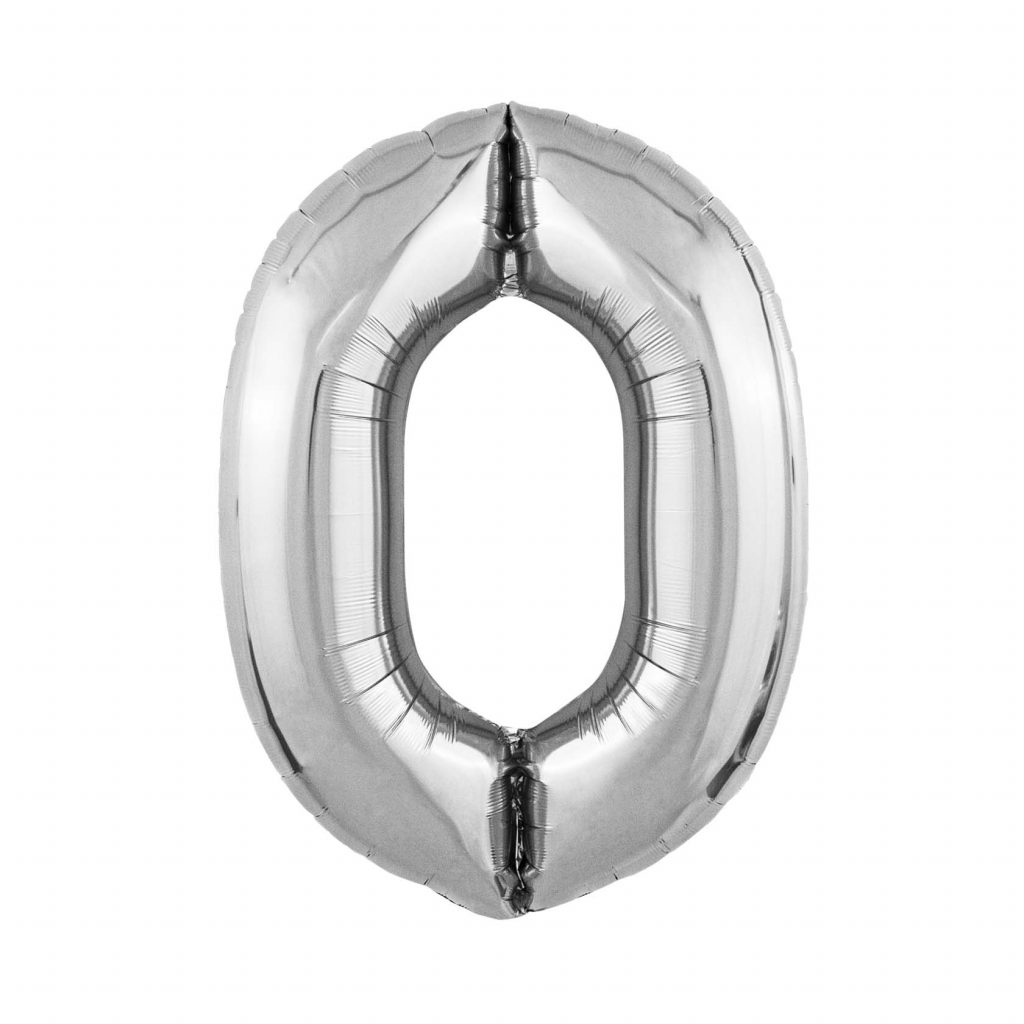 шар надувной Цифра 0 Slim серебро
