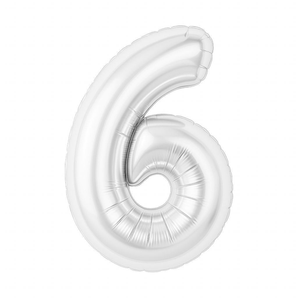 Шар надувной Цифра 6 Slim Белый блеск