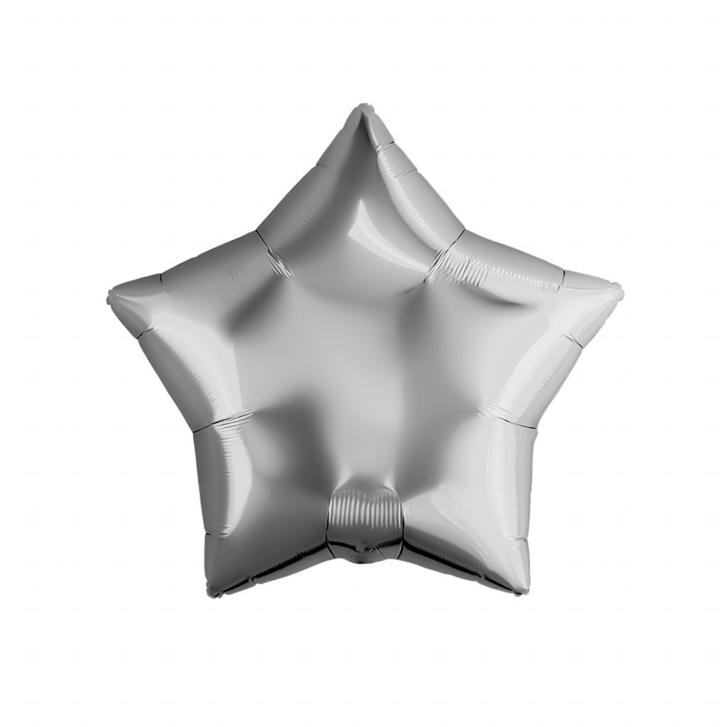 Шар надувной б / кл звезда 9″ / 23 см, Серебро
