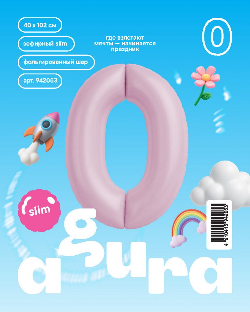 Шар надувной Цифра 0 40″ Slim