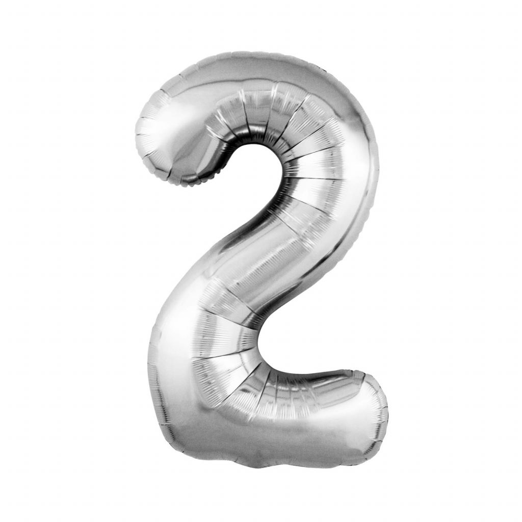 шар надувной Цифра 2 Slim серебро