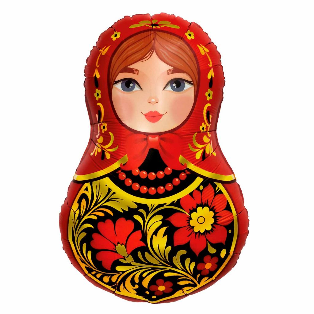 Шар Фигура Матрешка красная Золотая роспись 58/80 см / инд.упаковка